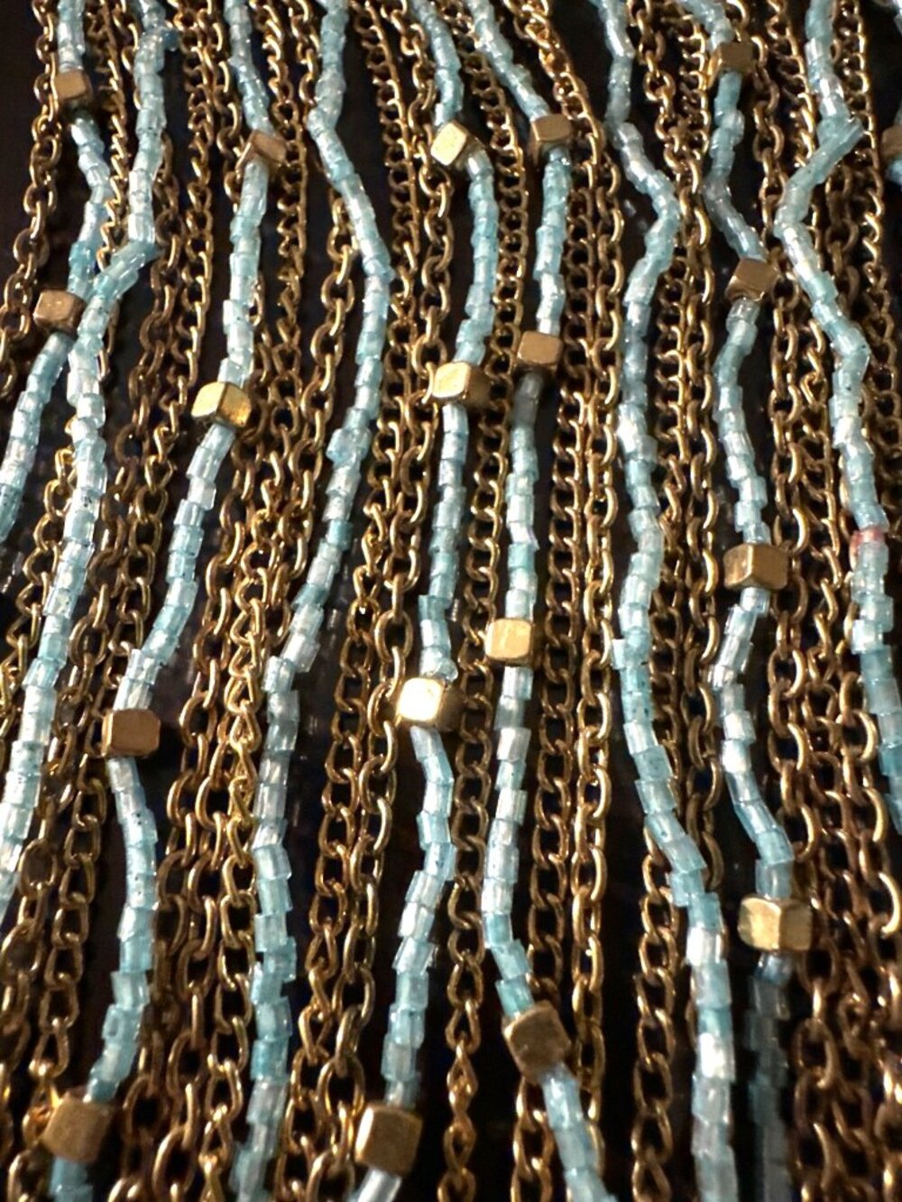 Coastal Boho Statement Fringe Bib Necklace Blue Tassel Beads Carol Dauplaise - Picture 5 of 11